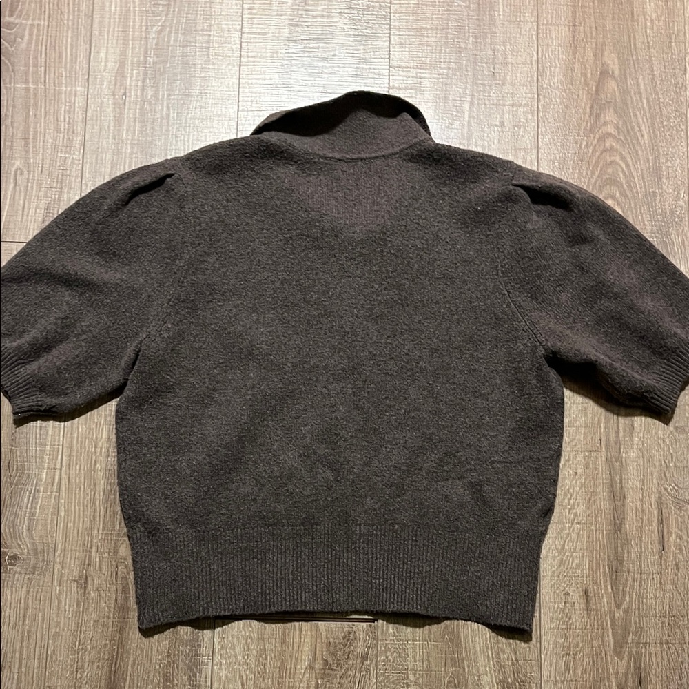 A New Day Taupe Short Sleeve Sweater with Button Neck Opening and Collar Size XL - Picture 7 of 7